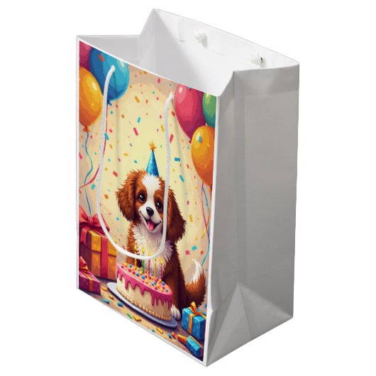 Tibetaanse Spaniel Verjaardagsfeest Medium Cadeauzakje (Voorkant Gekanteld)