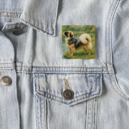 Tibetaanse Spaniel Vierkante Button 5,1 Cm (In situ)