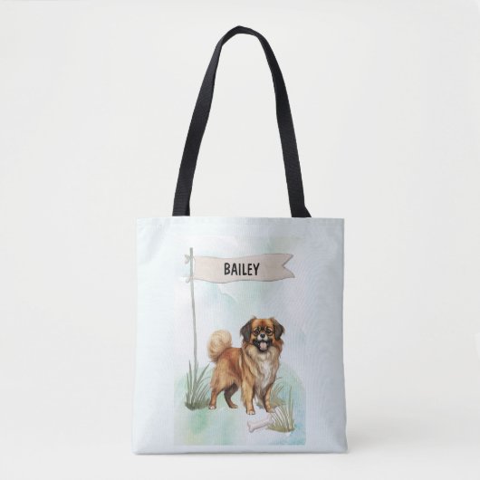 Tibetaanse Spaniel Waterverf Gepersonaliseerde Hon Tote Bag (Voorkant)