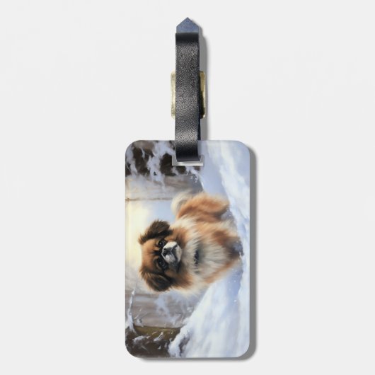 Tibetaanse Spanjaard liet het sneeuwen Kerstmis Bagagelabel (Achterkant verticaal)