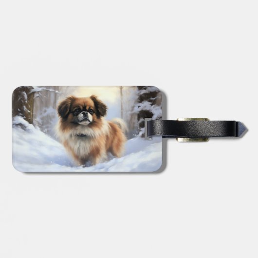 Tibetaanse Spanjaard liet het sneeuwen Kerstmis Bagagelabel (Achterkant horizontaal)