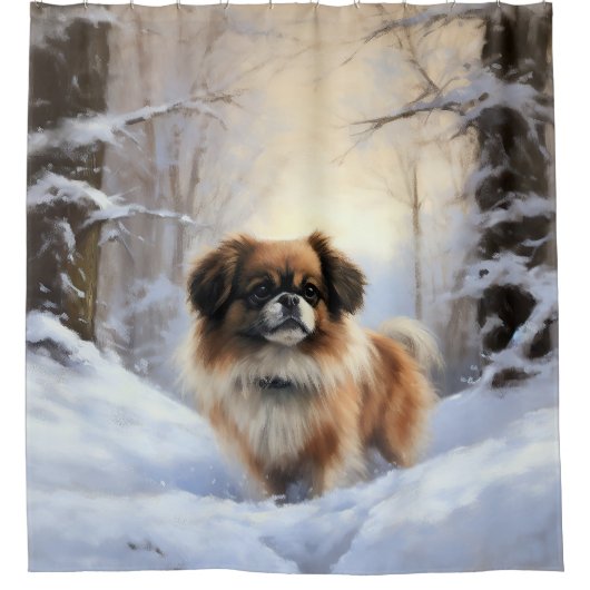 Tibetaanse Spanjaard liet het sneeuwen Kerstmis Douchegordijn (Voorkant)