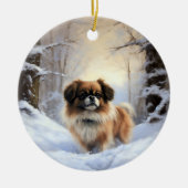 Tibetaanse Spanjaard liet het sneeuwen Kerstmis Keramisch Ornament (Voorkant)