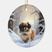 Tibetaanse Spanjaard liet het sneeuwen Kerstmis Keramisch Ornament (Links)