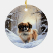 Tibetaanse Spanjaard liet het sneeuwen Kerstmis Keramisch Ornament (Achterkant)