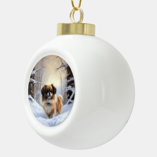 Tibetaanse Spanjaard liet het sneeuwen Kerstmis Keramische Bal Ornament (Rechts)