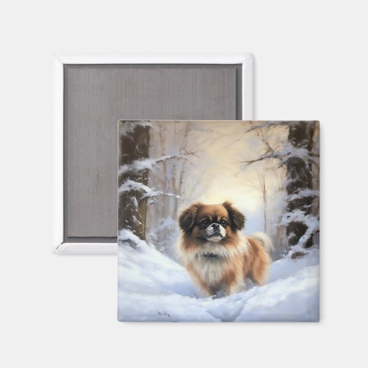 Tibetaanse Spanjaard liet het sneeuwen Kerstmis Magneet (Voorkant / Achterkant)