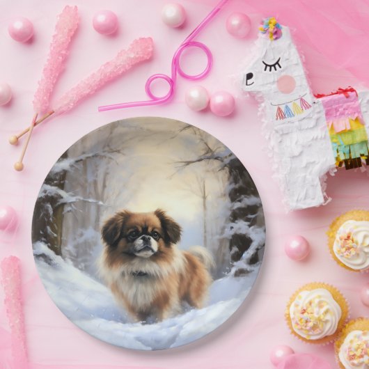 Tibetaanse Spanjaard liet het sneeuwen Kerstmis Papieren Bordje (Feest)