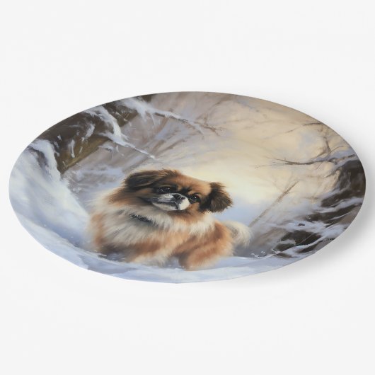 Tibetaanse Spanjaard liet het sneeuwen Kerstmis Papieren Bordje (Gekanteld)