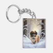 Tibetaanse Spanjaard liet het sneeuwen Kerstmis Sleutelhanger (Voorkant Links)