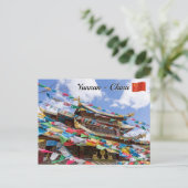 Tibetaanse tempel met gebedvlaggen - Yunnan, China Briefkaart (Staand voorkant)