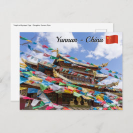 Tibetaanse tempel met gebedvlaggen - Yunnan, China Briefkaart