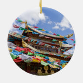 Tibetaanse tempel met gebedvlaggen - Yunnan, China Keramisch Ornament (Achterkant)