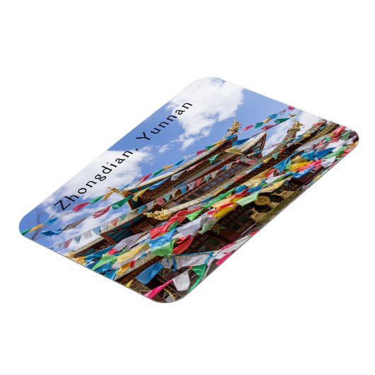 Tibetaanse tempel met gebedvlaggen - Yunnan, China Magneet (Linkerzijde)