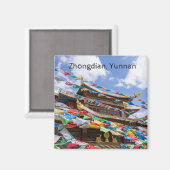 Tibetaanse tempel met gebedvlaggen - Yunnan, China Magneet (Voorkant / Achterkant)
