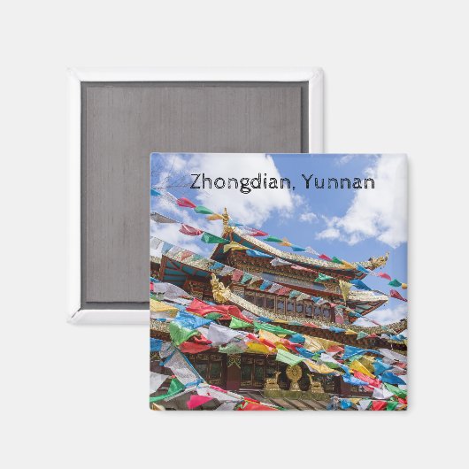 Tibetaanse tempel met gebedvlaggen - Yunnan, China Magneet (Voorkant / Achterkant)