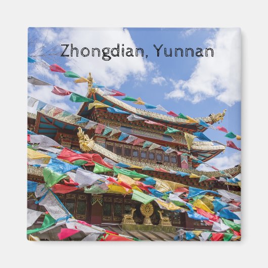 Tibetaanse tempel met gebedvlaggen - Yunnan, China Magneet (Voorkant)