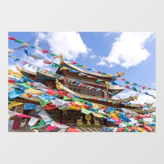 Tibetaanse tempel met gebedvlaggen - Yunnan, China Raamsticker (Vel)