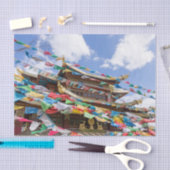 Tibetaanse tempel met gebedvlaggen - Yunnan, China Tissuepapier (Craft)