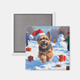 Tibetaanse Terrier die rent in de sneeuw met kerst Magneet