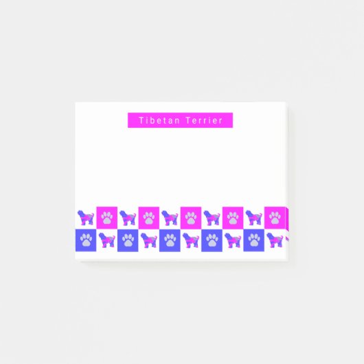 Tibetaanse Terrier Dog & Paw Print Hot Pink & Blue Post-it® Notes (Voorkant)
