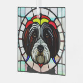 Tibetaanse Terriër "Glas in lood" Glas Ornament (Voorkant links)