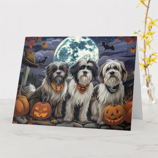 Tibetaanse Terrier Halloween Spoken Kaart (Gele Bloem)