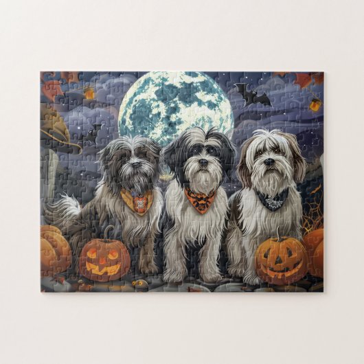 Tibetaanse Terriër Halloween Spokenbundel Legpuzzel (Horizontaal)