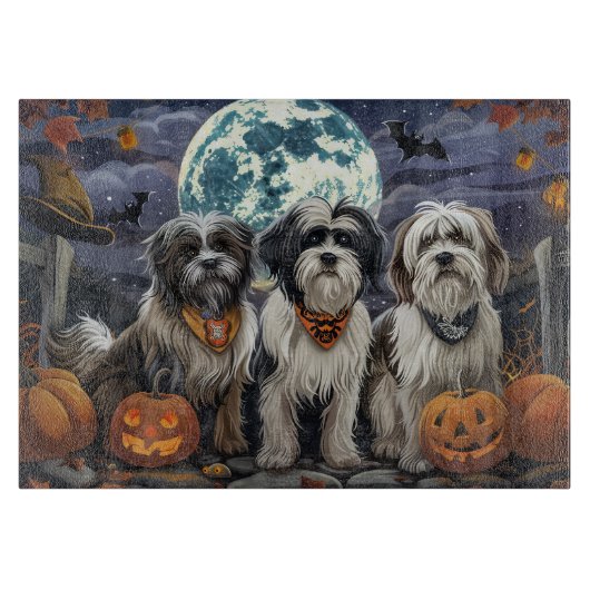 Tibetaanse Terriër Halloween Spokenbundel Snijplank (Voorkant)