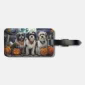 Tibetaanse Terriër Halloween Spooky Bagagelabel (Achterkant horizontaal)