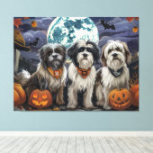 Tibetaanse Terriër Halloween Spooky Canvas Afdruk (Insitu (Houten vloer))