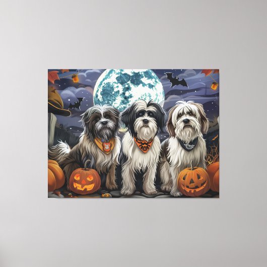 Tibetaanse Terriër Halloween Spooky Canvas Afdruk (Voorkant)