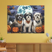 Tibetaanse Terriër Halloween Spooky Canvas Afdruk (Insitu (Woonkamer))