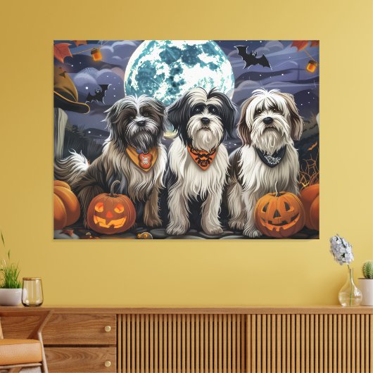 Tibetaanse Terriër Halloween Spooky Canvas Afdruk (Insitu (Woonkamer))