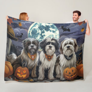 Tibetaanse Terriër Halloween Spooky Fleece Deken
