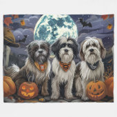Tibetaanse Terriër Halloween Spooky Fleece Deken (Voorkant (Horizontaal))