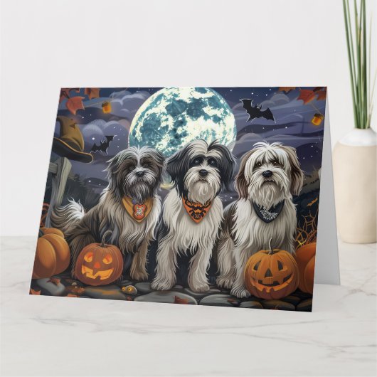 Tibetaanse Terriër Halloween Spooky Kaart (Voorkant)
