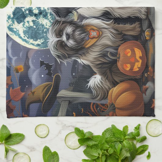 Tibetaanse Terriër Halloween Spooky Theedoek (Gevouwen)