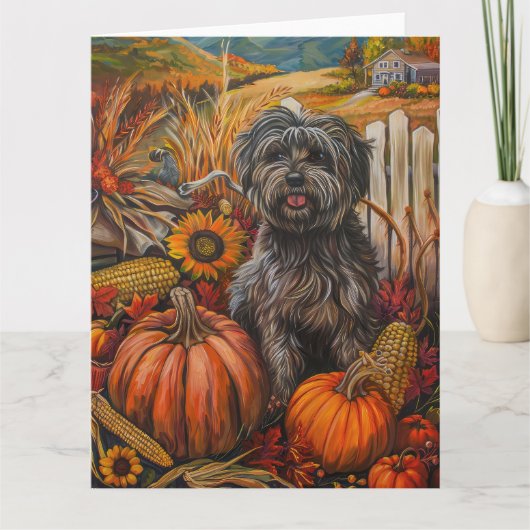 Tibetaanse Terriër Hond Herfst Oogst Thanksgiving Kaart (Voorkant)