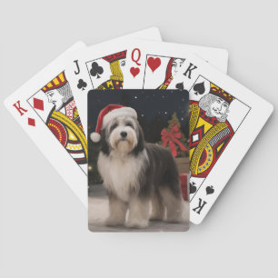 Tibetaanse Terriër hond in Kerstsneeuw  Pokerkaarten