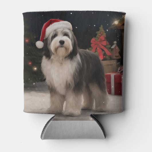 Tibetaanse Terriër Hond in Sneeuw Kerstmis Blikjeskoeler (Voorkant)