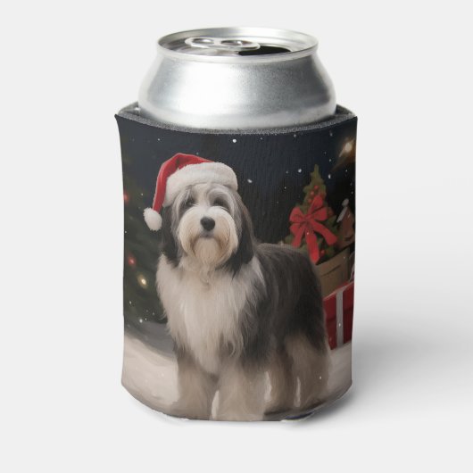 Tibetaanse Terriër Hond in Sneeuw Kerstmis Blikjeskoeler (Blikje Achterkant)