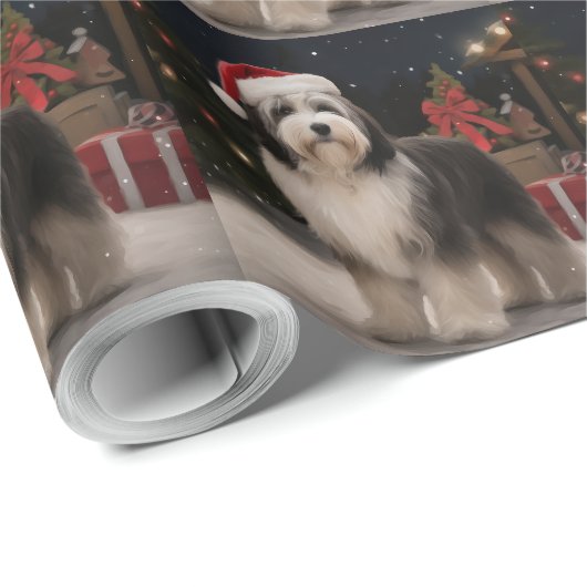 Tibetaanse Terriër Hond in Sneeuw Kerstmis Cadeaupapier (Rol Hoek)