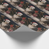 Tibetaanse Terriër Hond in Sneeuw Kerstmis Cadeaupapier (Hoek)