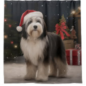 Tibetaanse Terriër Hond in Sneeuw Kerstmis Douchegordijn (Voorkant)
