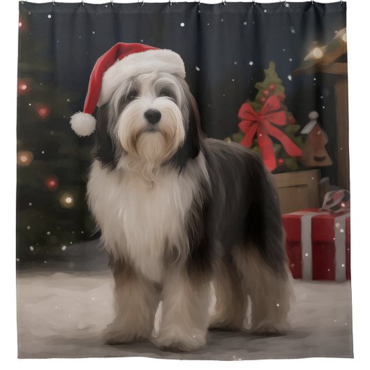 Tibetaanse Terriër Hond in Sneeuw Kerstmis Douchegordijn (Voorkant)