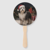 Tibetaanse Terriër Hond in Sneeuw Kerstmis Handwaaier (Achterkant)