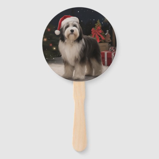 Tibetaanse Terriër Hond in Sneeuw Kerstmis Handwaaier (Voorkant)