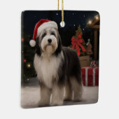 Tibetaanse Terriër Hond in Sneeuw Kerstmis Keramisch Ornament (Rechts)