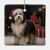 Tibetaanse Terriër Hond in Sneeuw Kerstmis Keramisch Ornament (Achterkant)